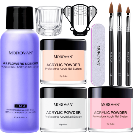 Morovan Nail Acrylic Powder and Liquid Monomer Set for Acrylic Nails Extension Starter Kit