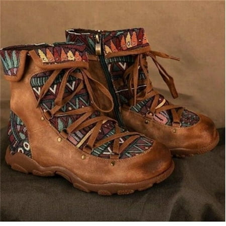 

Juebong Boots Deals Womens Bohemian Style Ankle Boots Retro Ethnic Print Booties Foreign Trade Zipper Short Boots