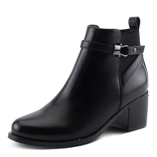 PATRIZIA PADULE Women’s Ankle Bootie – Faux Leather Slip-On with Buckle & Block Heel