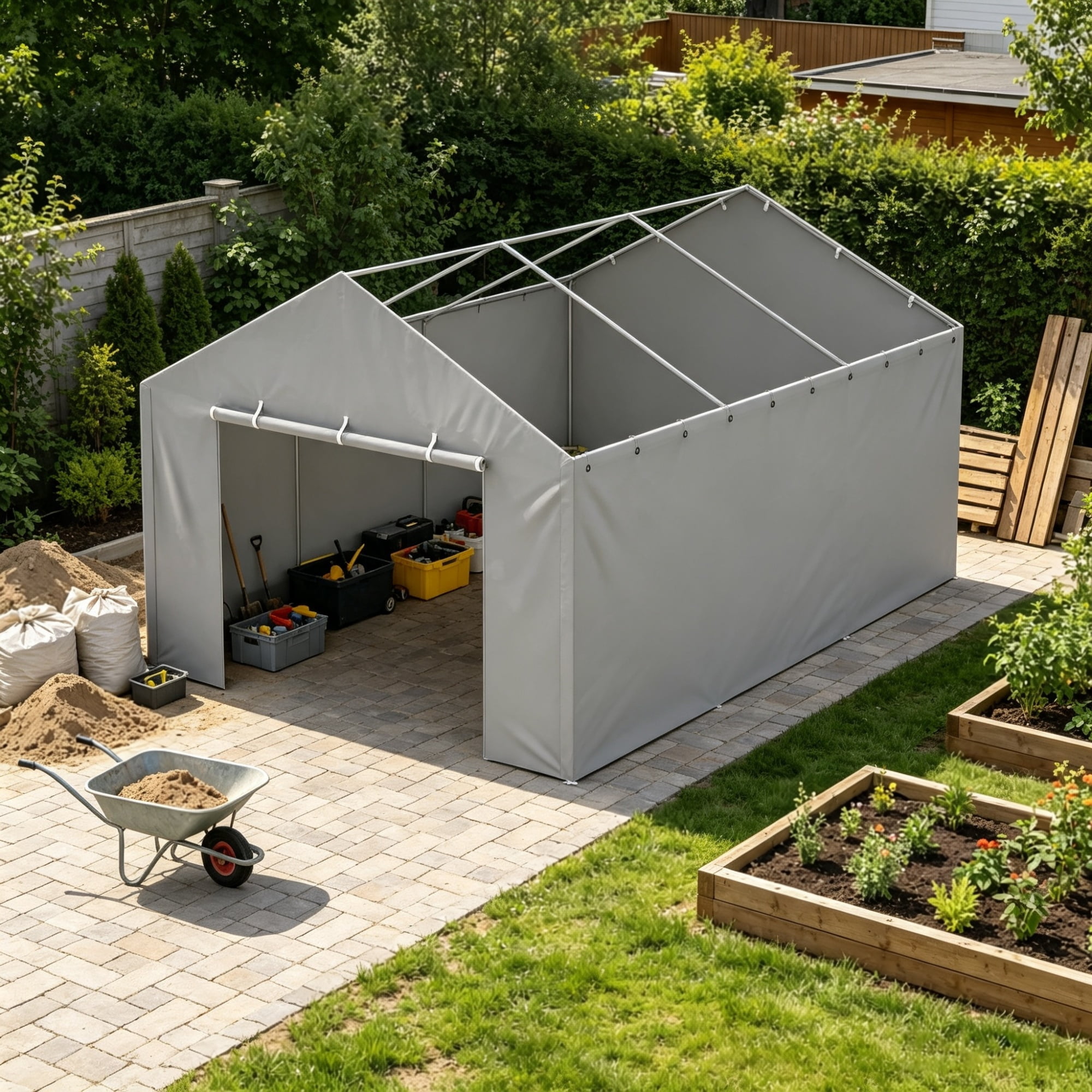 12 x 20ft Carport Replacement Side Wall, Heavy-Duty Waterproof & UV-Protected Garage Tent Tarp with Ball Bungees (Top & Frame Not Included)