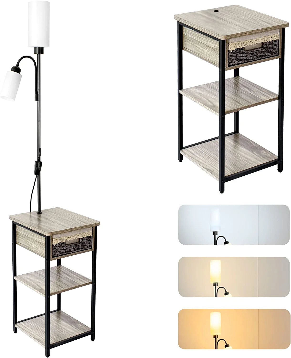 ZGREN Floor Lamp with End Table Small Nightstand Bedside Side Table