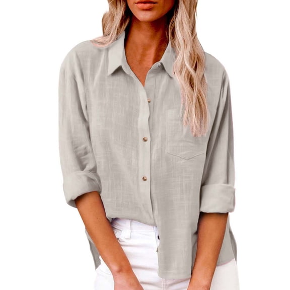 Womens Dressy Button Down Blouses Business Casual Shirts Long Sleeve Crew Neck Solid Color Fashion Tops