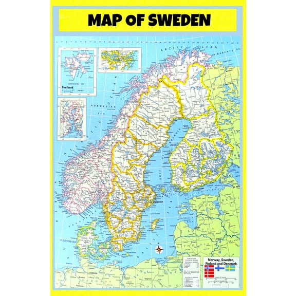 Map of Sweden - Laminated Wall Map Poster Print Perfect for Classrooms and Homes - Vivid Imagery with Bright Colors - 20x30