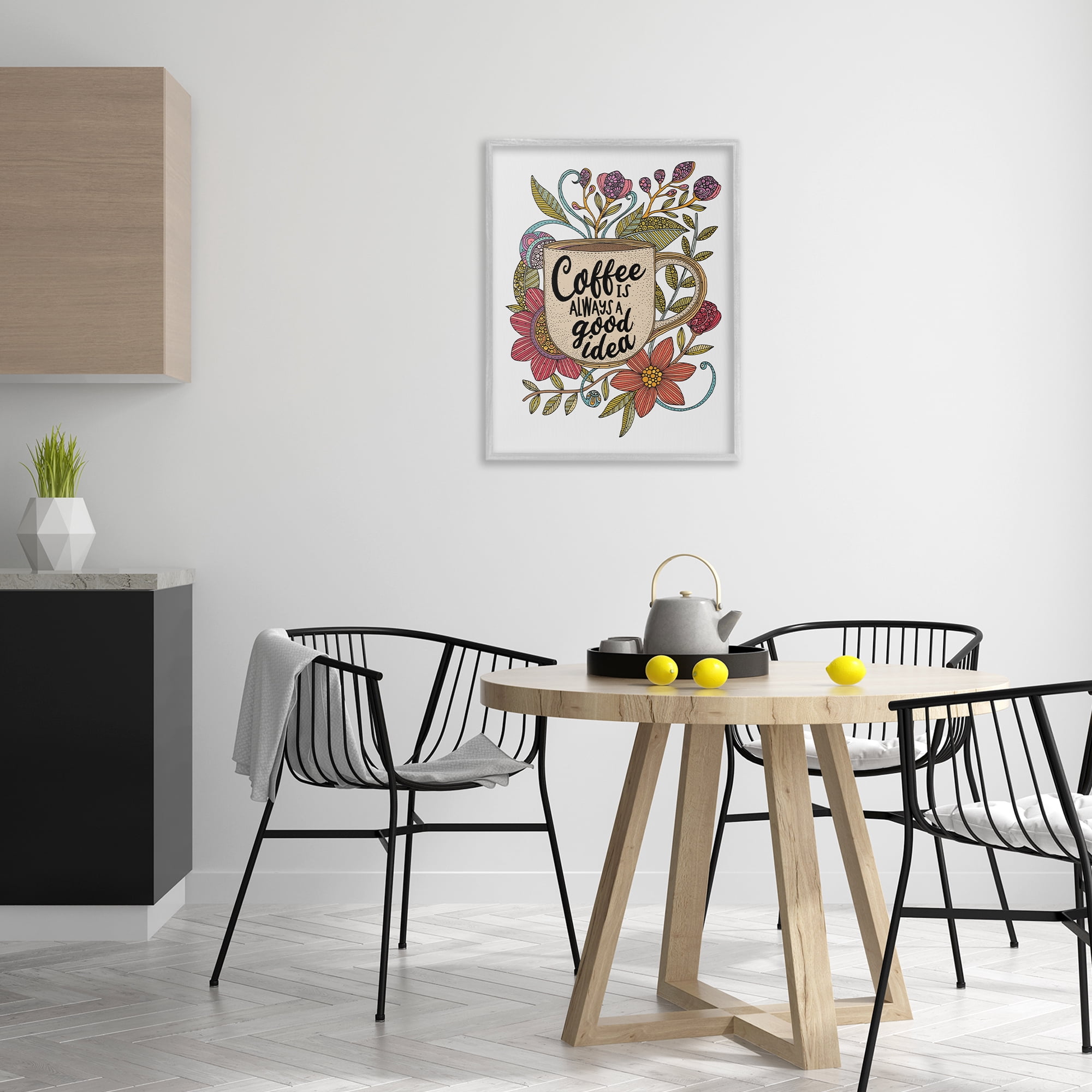 Stupell Industries Floral Coffee Good Idea Food & Beverage Painting Gray Framed Art Print Wall Art, 24 x 30