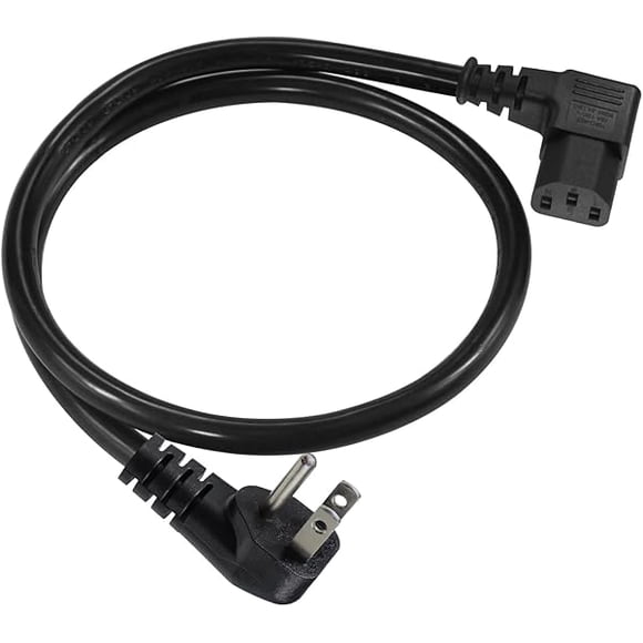 xixishop 90 Degree Power Cord - 2FT Right Angle IEC, Universal PC Power Supply, 16AWG, Black NEMA 5-15P Angle Type to C13 3 Prong Angled AC Power Cord for PC Monitor/TV