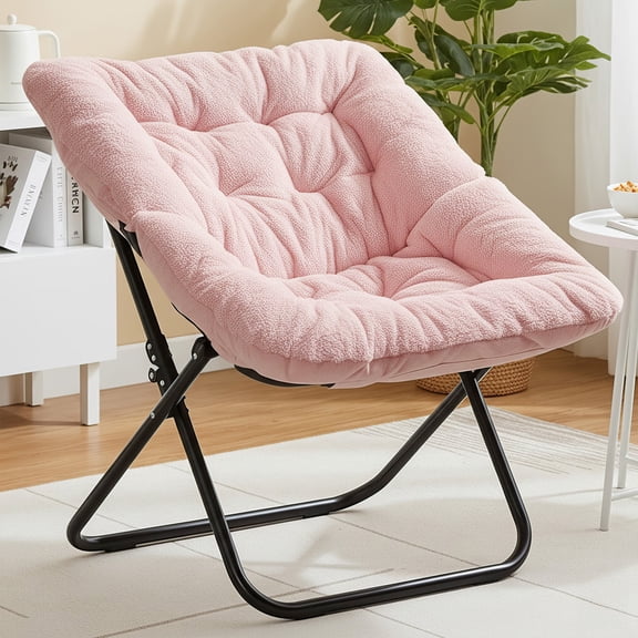 EDX Comfy Chair for Adults, Soft Faux Fur Folding Lounge for Bedroom Living Room Dorm Rooms Flexible Reading Chair, Pink