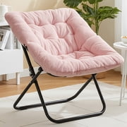 EDX Comfy Chair for Adults, Soft Faux Fur Folding Lounge for Bedroom Living Room Dorm Rooms Flexible Reading Chair, Pink