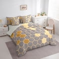 thumbnail image 3 of Homewish Chic Fashion Honeycomb Bedding Comforter Set 7pcs, Grey Gold Stripe Abstract Queen Bedding Sets, Teens Adult Men Women Reversible Queen Sheet Sets, Microfiber Bedroom Decor, 3 of 7