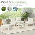 thumbnail image 6 of 6-Piece Patio Sofa Furniture Set, Half Moon Outdoor Sectional Sofa with 2 High-Low Coffee Tables, PE Wicker Rattan, Tempered Glass, 4 Pillows & Cushions, for Backyard, Poolside (Beige), 6 of 12