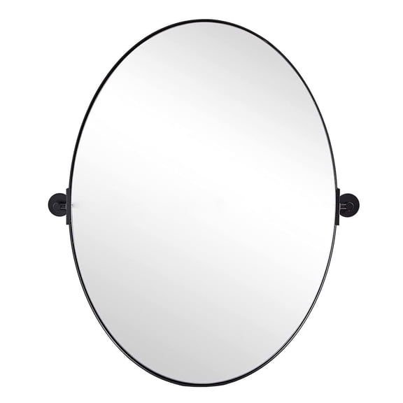 Open Box Moon Mirror Modern 22x30In Oval Wall Mounted Mirror, Matte Black
