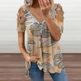 thumbnail image 2 of Boho Flower Leaf French Womens Summer V Neck Zipper Top Short Sleeve T Shirt Off Shoulder Top Casual Classy Loose Shirts, 2 of 7