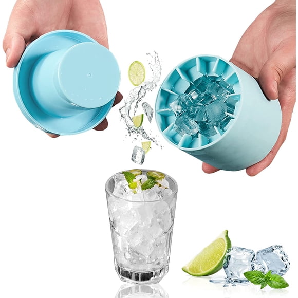 Ice cube tray, silicone ice cube mold, silicone cube tray with lid, reusable ice container ice cube maker, 60 ice cubes (blue, 8.5x9x8cm)
