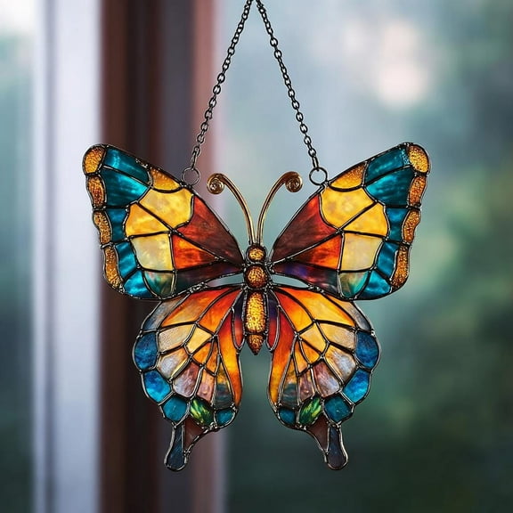 Era Gift Beautiful Butterfly Suncatcher Window Hanging, Vibrant Orange, Blue & Yellow Butterfly Spring Decor, Gift for Mom, Butterfly Lover Gifts