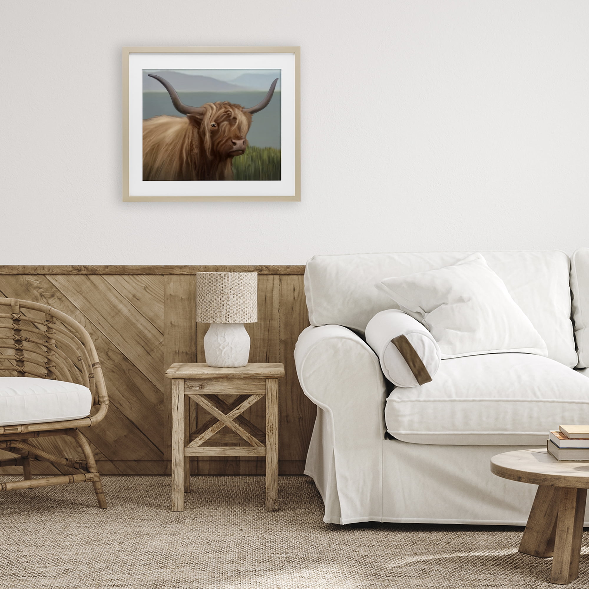 Stupell Industries Scottish Highland Cattle Landscape Birch Framed Print Under Glass, design by Matthew Piotrowicz