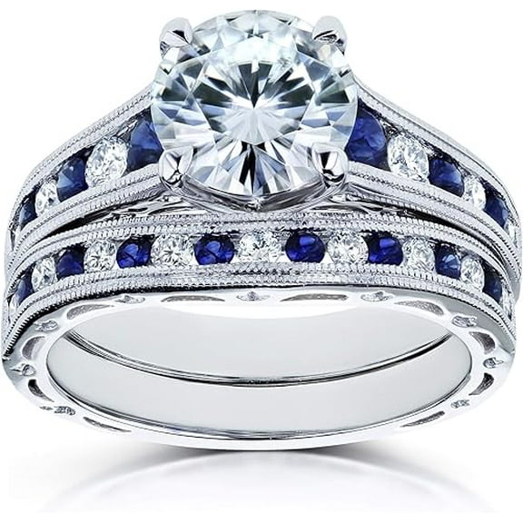 Dreamofdazzles Jewels 925 Sterling Silver 3.00 Ct Round Cut Diamond & Blue Sapphire Wedding Engagement Bridal Ring Set 14K White Gold Plated For Women's -5