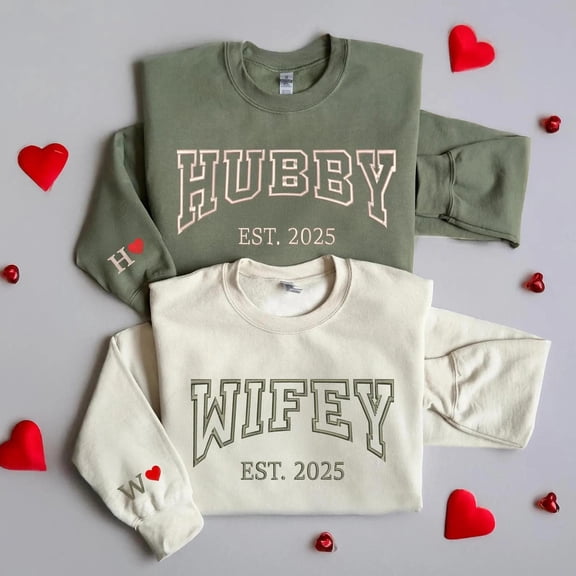 Personalized Wifey & Hubby Embroidered Valentines Newlywed Honeymoon, Sweatshirt