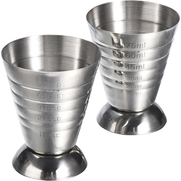 Paquete de 2 medidores de cóctel de acero inoxidable que miden una taza medidora de 2,5 fl oz - Accesorios para barra de jigger - (2,5 fl oz/5 cucharadas/75 ml)
