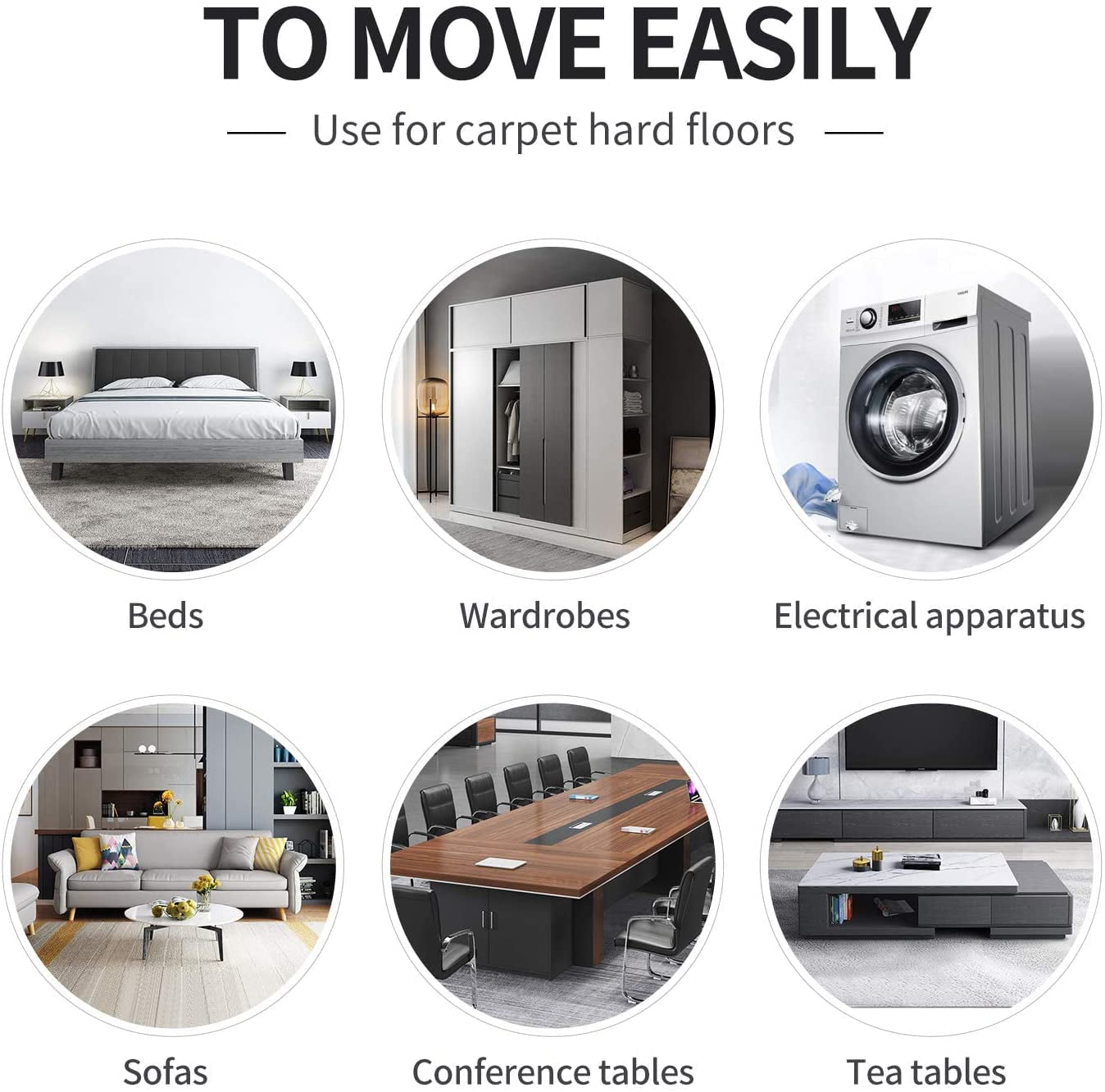 Ezprotekt 9 1/2" x 5 3/4" Reusable Large Furniture Sliders for Carpet,Oval Plastic Furniture Movers Sliders,Black 8 Pack