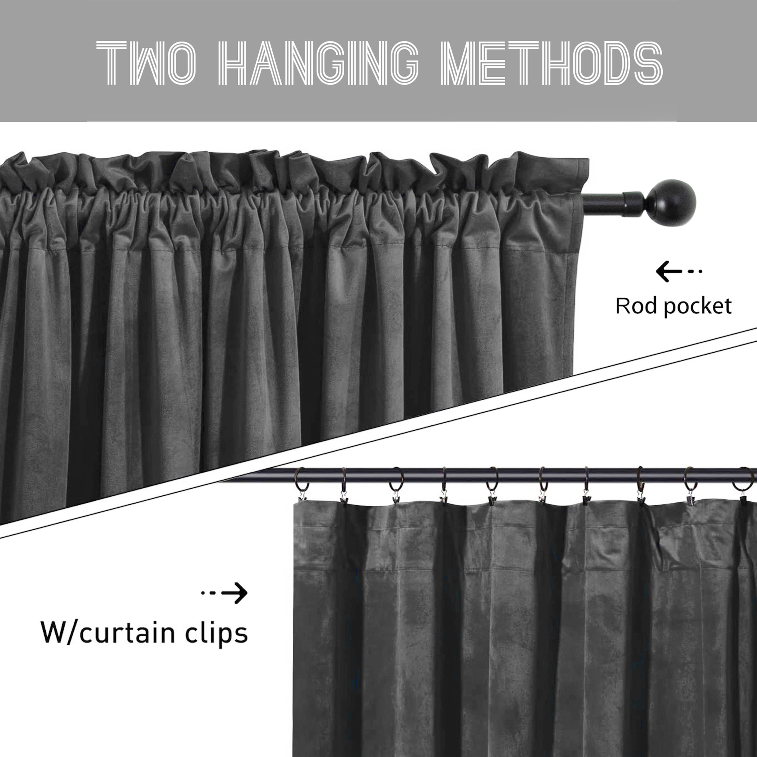 SMILETIME Dark Grey Velvet Curtains with Rod Pocket Thermal Insulated Soft Privacy Room Darkening Velvet Drapes for Bedroom and Living Room, Set of 2 Panels, 52 x 84 Inches Long