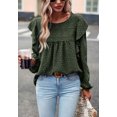 thumbnail image 5 of Solid Round Neck Ruffle Shoulder Crochet Detail Blouse for Women Olive Green X-Large, 5 of 5