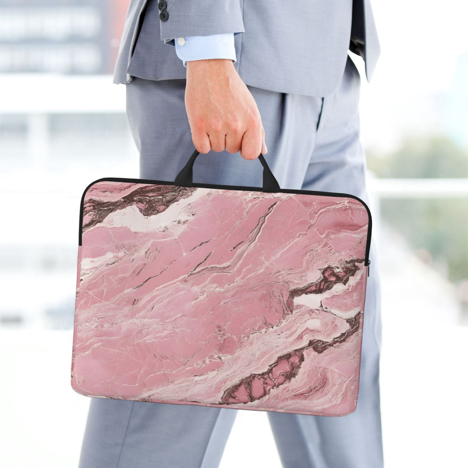 Laptop Sleeve Bag For Women Men 14inch Waterproof Durable Protective Computer Carrying Cover Handle Laptop Case Bag Pink Marble_2