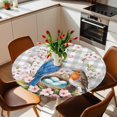 thumbnail image 3 of Birds Floral Fitted Tablecloth with Elastic Edged, Round Table Cloth for Dining Table, Farmhouse Country Pink Flower Leaf Grey Plaid Waterproof Oil Proof Table Cover for Indoor Outdoor 45"-54", 3 of 8