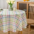 thumbnail image 5 of Easter Green Gingham Spring Tablecloth Round 60 Inch - Pink Green Blue White Pastel Checkered Plaid 60" Table Cloth Polyester Table Cover Reusable Water Resistant for Spring Valentine Holiday Décor, 5 of 6