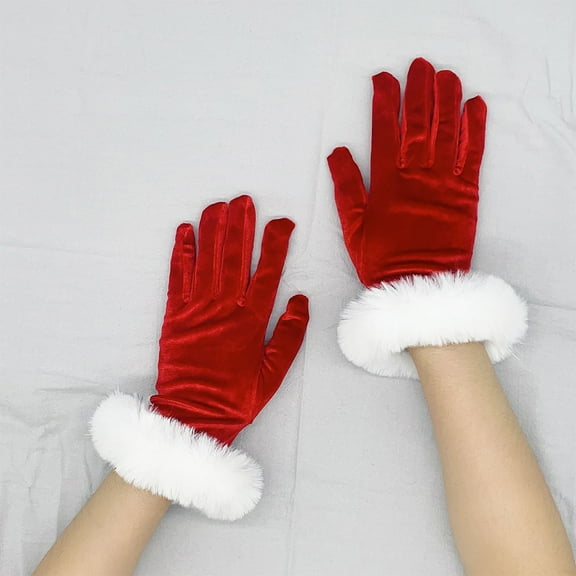 Christmas Red Women's Gloves & Mittens Winter Gloves Mittenschristmas Cosplay Santa Gloves Winter Full Finger Mittens Stretchy Warm Small Bells/White Cuffs Gloves for Teens Christmas Gloves for Women