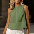 thumbnail image 5 of aohooy Cotton Linen Tank Tops for Women Summer Casual Sleeveless Cropped Shirt Blouses Boat Neck Beach Boho Vacation Vest 2026 Green,L, 5 of 7