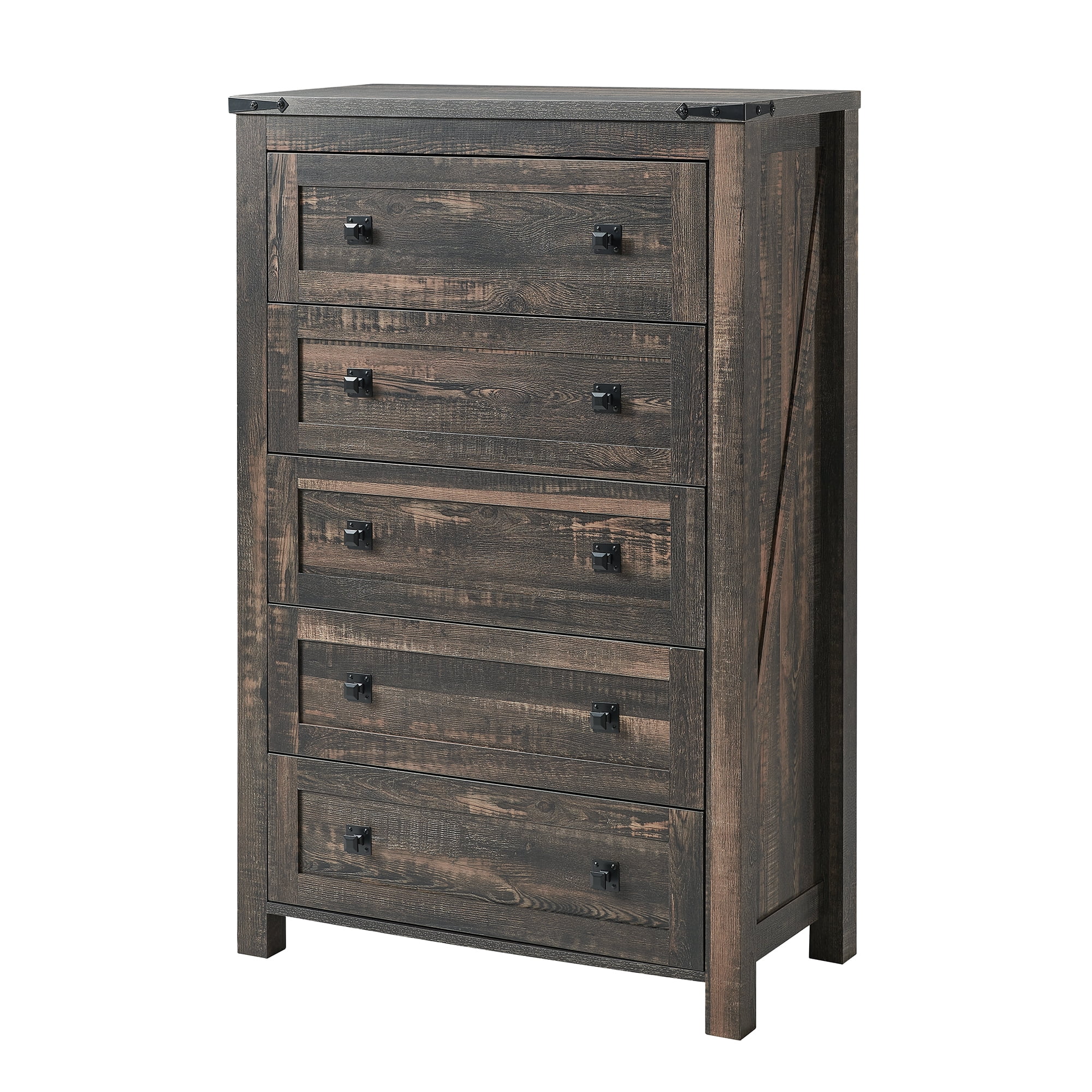 Keywhat Farmhouse 5 Drawer Dresser for Bedroom, Chest of Drawers Wood Organizer for Living Room, Dark Rustic Oak