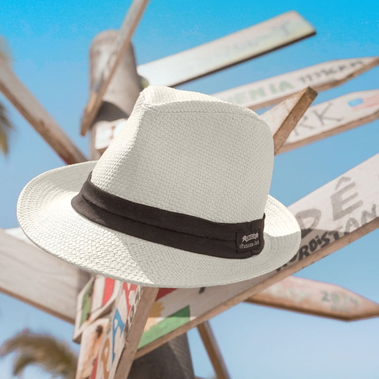 Panama Jack Solid Ribbon Fedora Hat with Black Band (Ivory  display picture 1