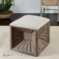 thumbnail image 4 of Uttermost Jia Coastal Wood and Fabric Ottoman in White/Woodtone, 4 of 6