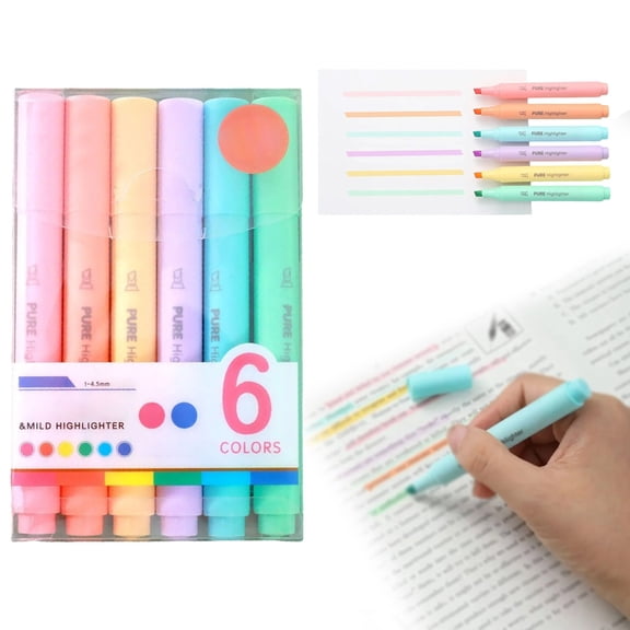 6 Pack Color Highlighter Pens, Fluorescent Marking Markers with Chisel Tip for Thick & Thin Lines, Large Capacity Ink Study Markers, Smooth Writing Supplies for Students, Classroom Essentials