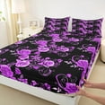 thumbnail image 3 of Manfei Couple Valentines Day Queen Sheet Sets, Purple Flower Floral Flat Sheet, Chic Botanical Rose Queen Fitted Sheet, Luxury Bedroom Decor, 4pcs, 3 of 7