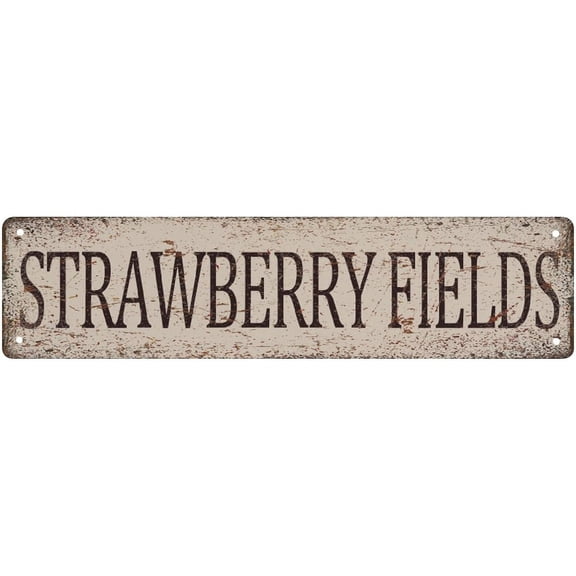 Vintage Street Sign Strawberry Fields Tin Sign Vintage Metal Signs Decorations For Cafe Bar Kitchen 4X16 Inch