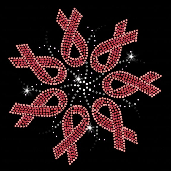 Pink Ribbon Medallion Sparkly Mandala Bling Breast Cancer Awareness Iron-on Clear Rhinestone and Rhinestud Heat Transfer by JCS Rhinestones