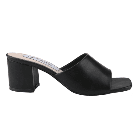 

Info-1 Women Open Toe Slip On Block Chunky Low Heels Mules Pumps Slides Black USA Size 7.5