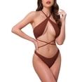 thumbnail image 1 of INSPIRAR CHIC Conjuntos de Bikini de Punto Acanalado para Mujeres de Dos Piezas, Top con Tiras y Parte Inferior en Triángulo, Trajes de Baño Talla X-Large Color Café, 1 of 5