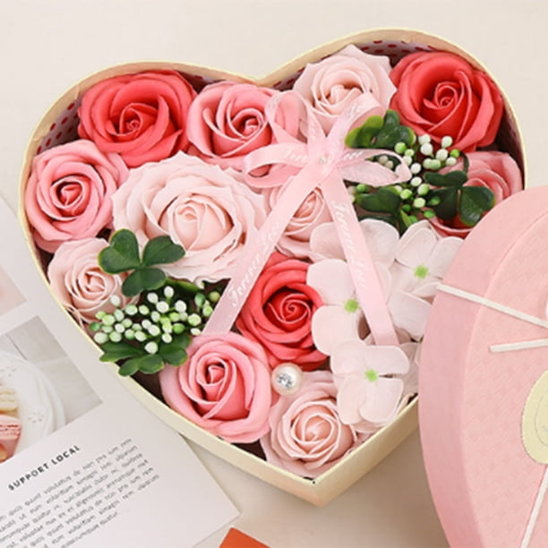 Rosa De Jabón Caja De Regalo Con Forma De Corazón De San Valentín Para Bodas Con Ramo De Jabón De Rosas Artificiales (Rosa)