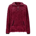 thumbnail image 5 of Women's Sherpa Fuzzy Fleece Pullover Sweatshirt Quarter Zip Lapel Winter Warm Cozy Sweaters with Kangaroo Pockets, 5 of 6