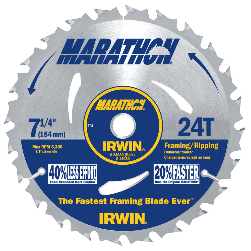 Irwin Marathon Portable Corded Circular Saw Blades, 7 1/4 in, 24 Teeth