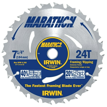 Irwin Marathon Portable Corded Circular Saw Blades, 7 1/4 in, 24