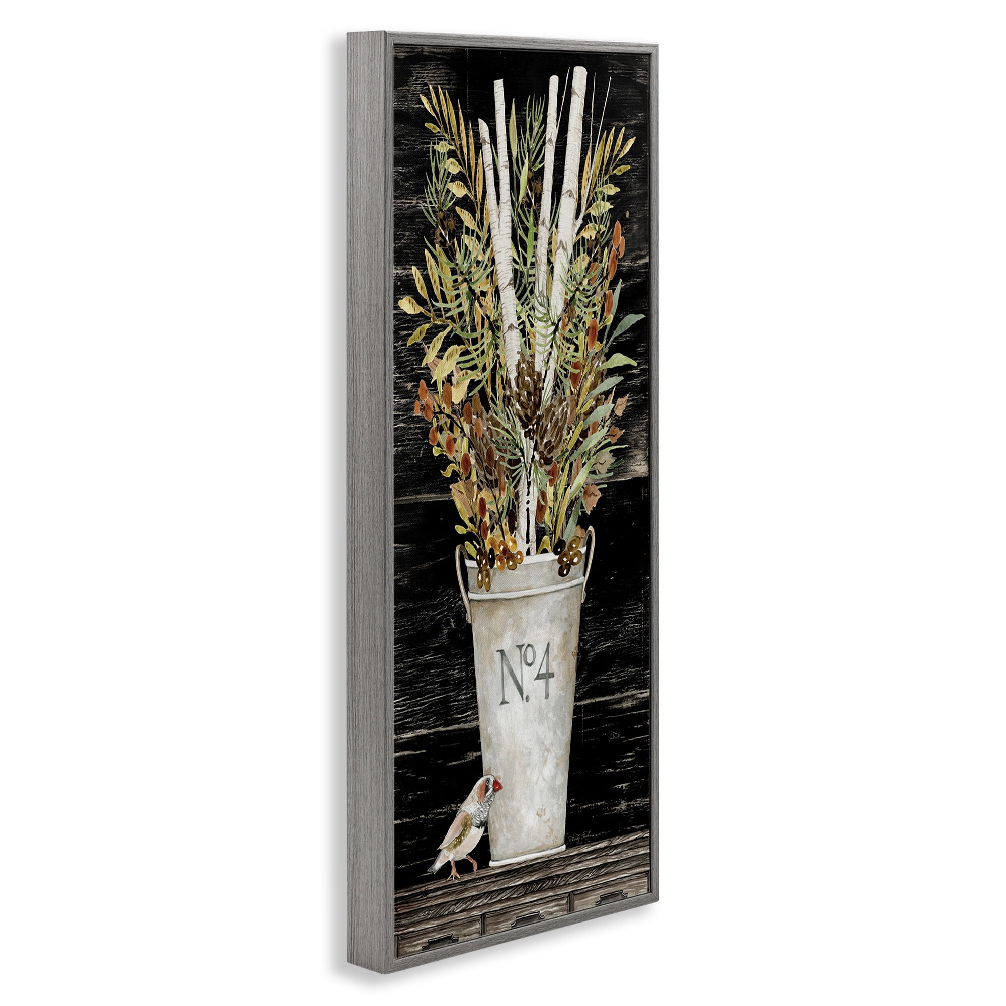 Stupell Industries Rustic Forest Greenery Bouquet Botanical & Floral Painting Gray Framed Art Print Wall Art, 10 x 24
