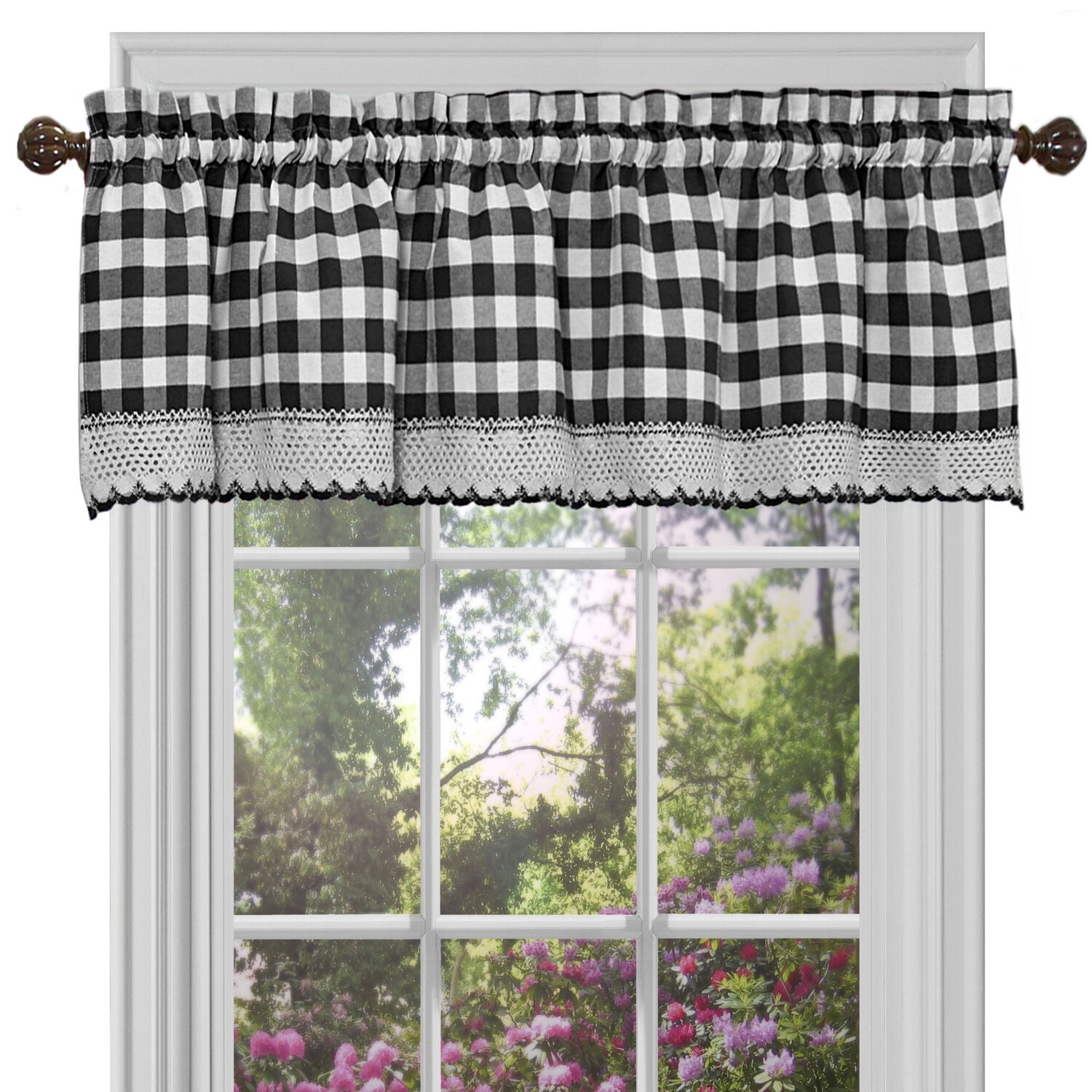 Window Drape Lace Country Sheer Valance Door  Plaid Curtain Panel Rod Pocket 