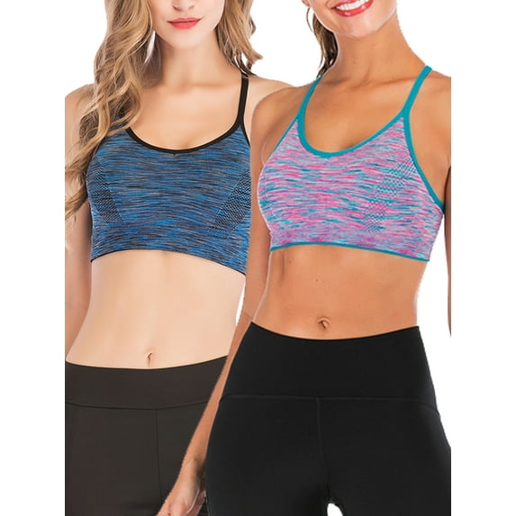 YouLoveIt Women Sports Bra, 2 pack Women Ladies Sports Bra Crop Tops Sexy Beauty Back Sports Bra Workout Sports Bras Cross Back Padded Sports Bras Yoga Bra with Removable Cups