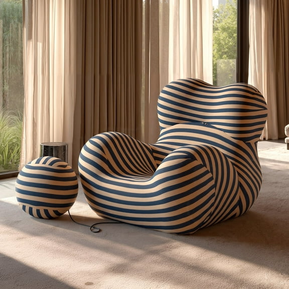 Bean Bag Chair with Round Ottoman, Modern Single Sofa Couch, No Assembly Required, Lazy Sofa Chair for Living Room