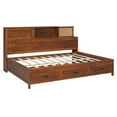 thumbnail image 3 of Full Size Wooden Daybed with 3 Storage Drawers, Smart Charging Station & Pushable Shelf, Walnut Modern Day Bed with USB Ports and Outlets for Bedroom and Guest Room, 3 of 9