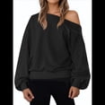 thumbnail image 3 of Sudadera Holgada Informal de Larga con Hombros Descubiertos para Mujer, Estilo Jersey de Otoño Negro XXL, 3 of 8
