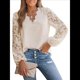 thumbnail image 1 of Blusa Elegante de Encaje para Mujer, Larga, Cuello en V, Ojales, Elegante, para Fiesta, Floral, con Cuello en V Festoneado Albaricoque XXL, 1 of 9