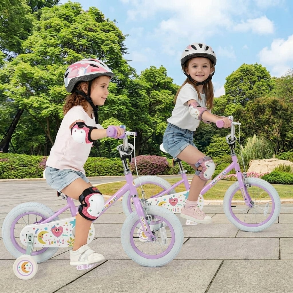 Redsmile Kids Bike 12 Inch with Adjustable Seat and Training Wheels for Boys Girls Ages 3-8, Stars & Moon Design Children Bicycle with Front Handbrake, Kids Bicycle 12in, Purple